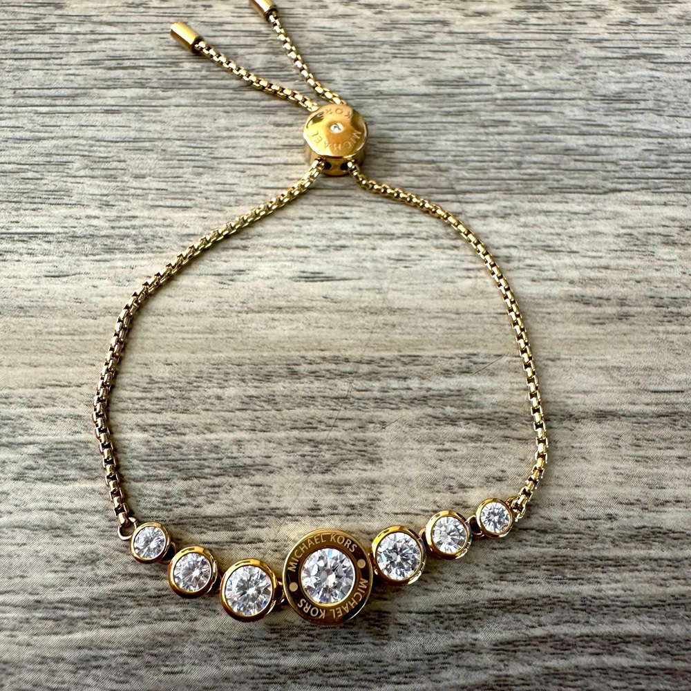 Michael Kors Brilliance Logo Gold Crystal Slider Bracelet